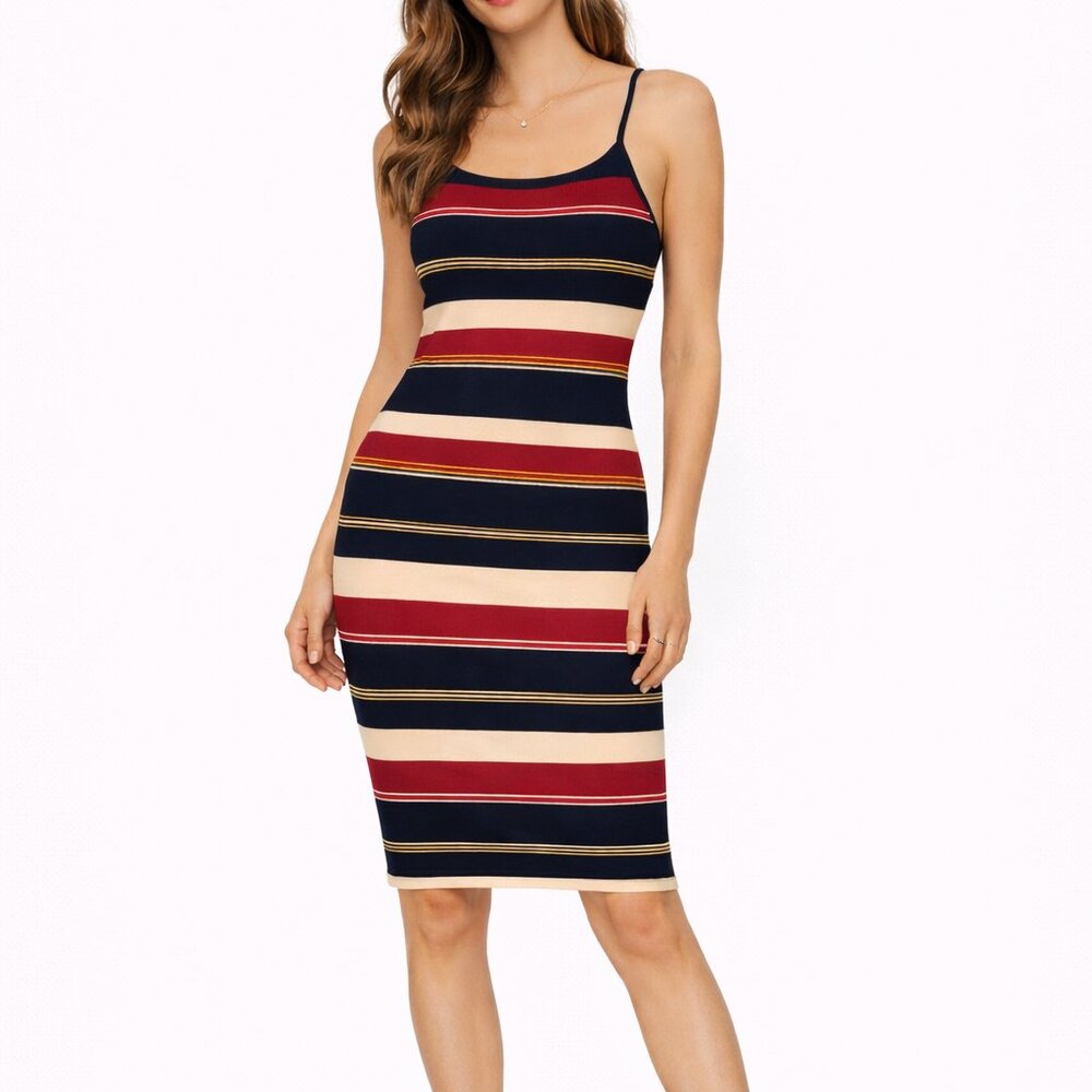 Mixology Decker Stripped Slim Fit Designer Liliana Dress NWT M/L